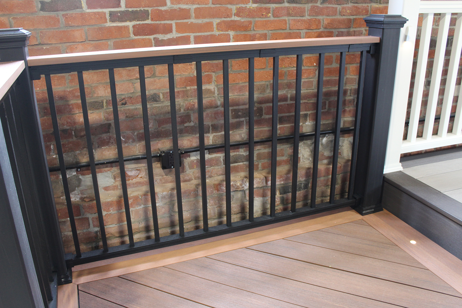 Trex Railing Signature Black, Aluminum Square Black balusters, Azek Vtg Mahogany 1×4 Top Rail