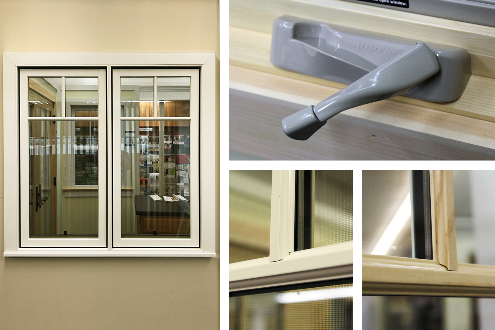 Jeldwen Siteline Clad Casement Window, French Vanilla Ext, Clear Int, SDL Permanent Grilles