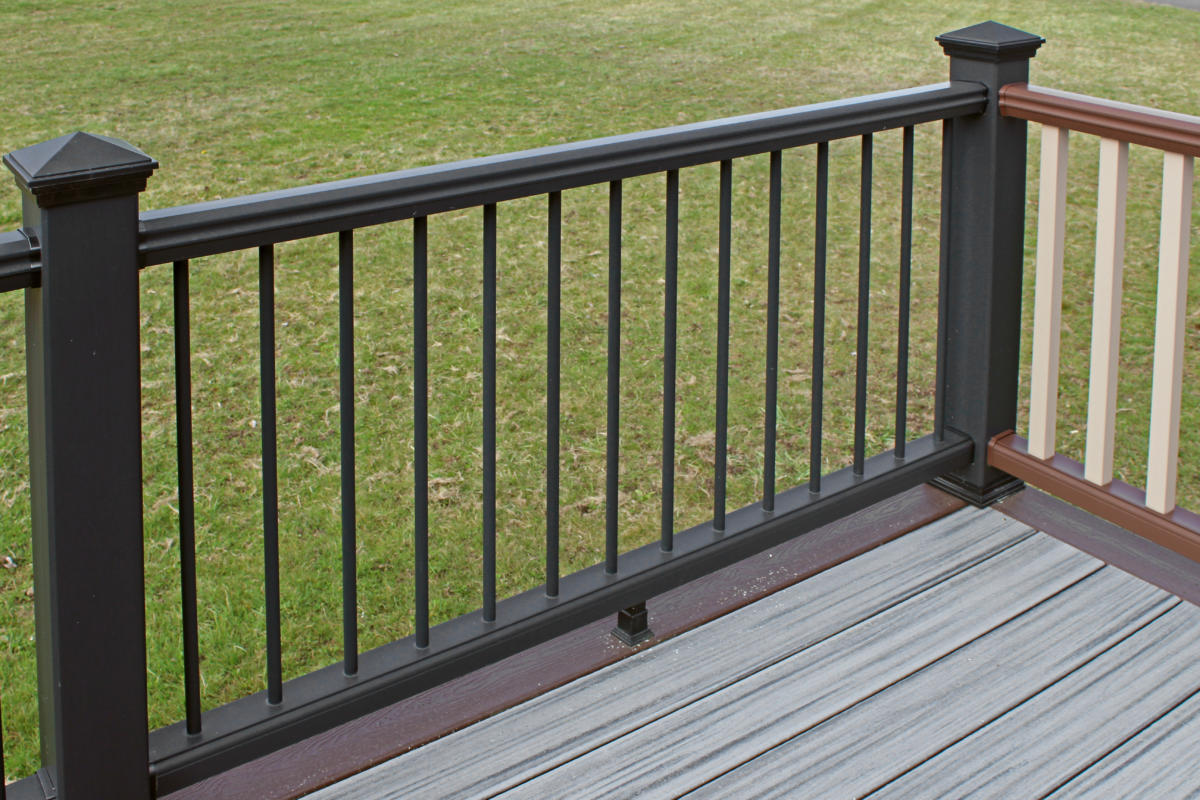 Trex Railing Transcend Crown Top Rail in Black with Round Aluminum Black Balusters