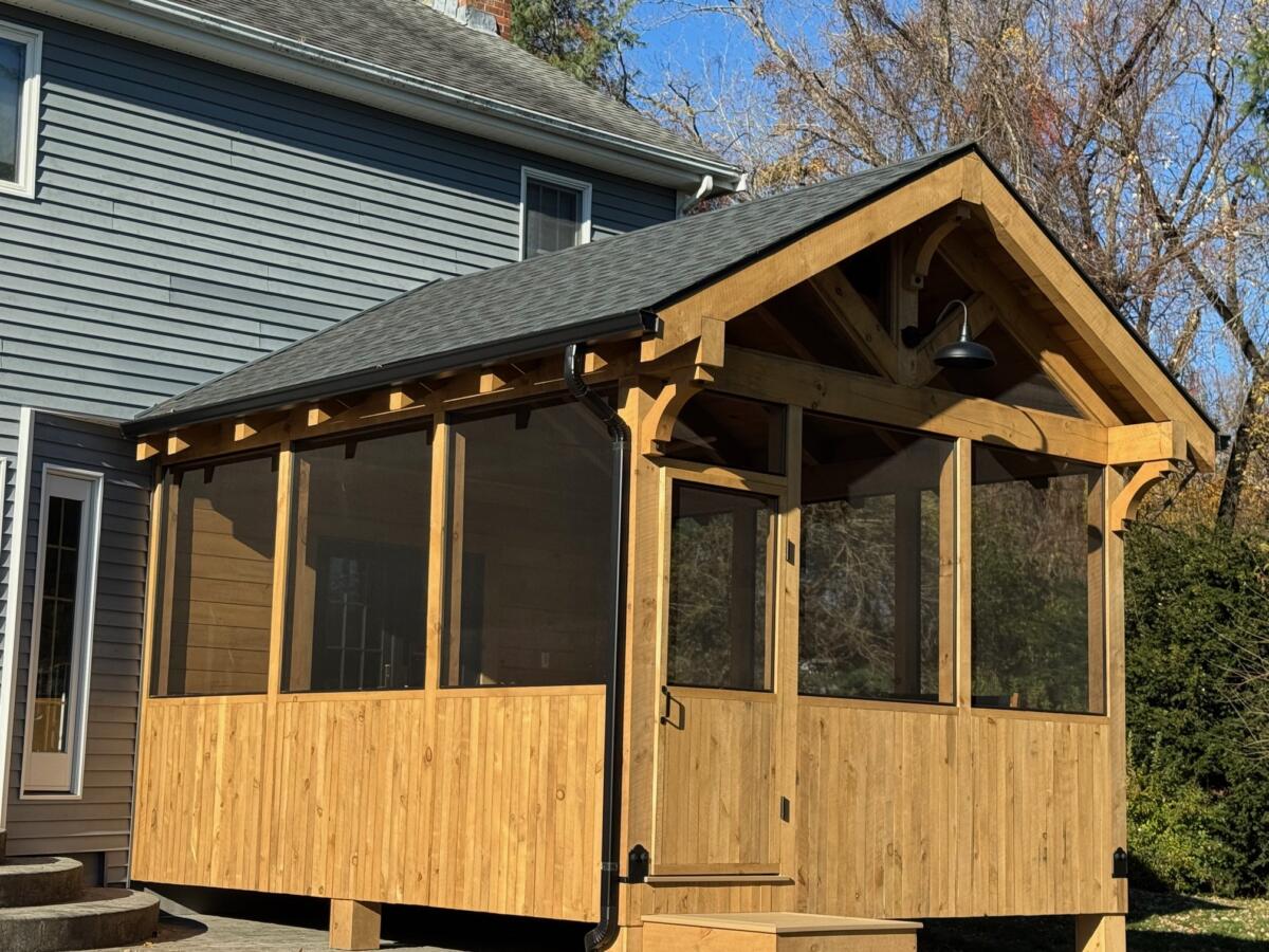 Corri Builders builds an awesome new rustic screened in porch in Suffield, CT